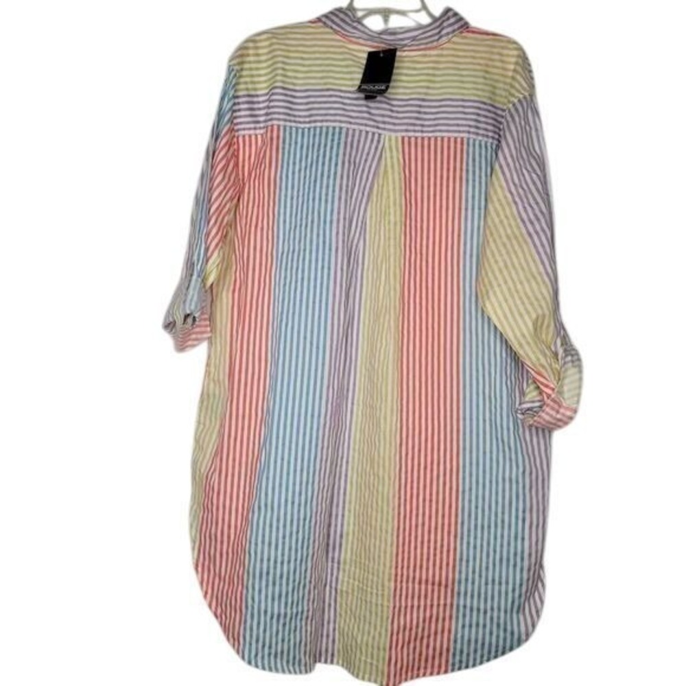 VTG Rouge Women's 2X Striped Preppy Boyfriend Shirt Tunic Top Beachy Lagenlook - Picture 4 of 11